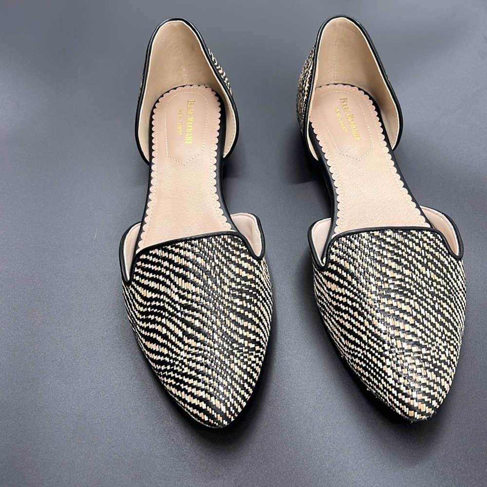 Isaac Mizrahi Size 10 NWOT Black and Tan Rattan Woven Slip-On Shoes